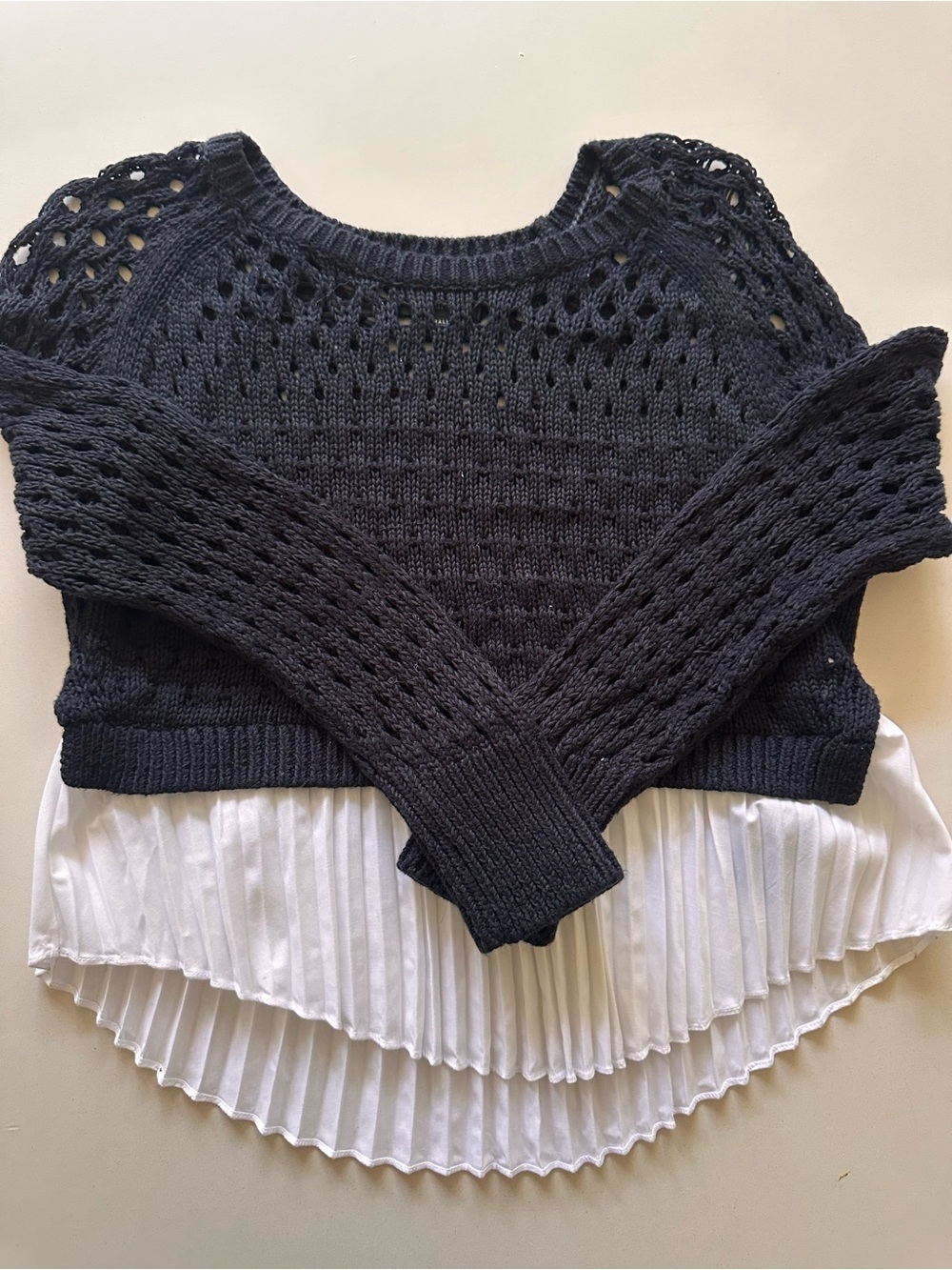 Anthropologies Maeve Black Knit Sweater with Pleated Hem Layer